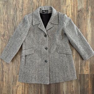 Vtg Noble Fashions 80% Wool Herringbone Peacoat Jacket Lg Lined Pockets USA Made